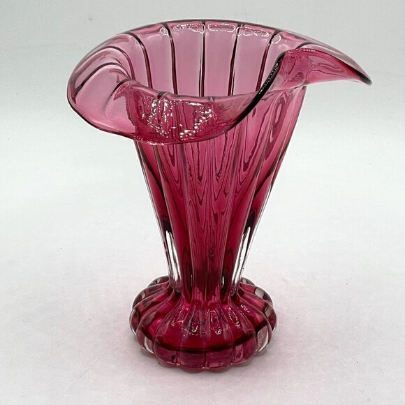 Pink Cranberry Vintage Jack In The Pulpit Floral Studio Art Glass Vase - Picture 3 of 7